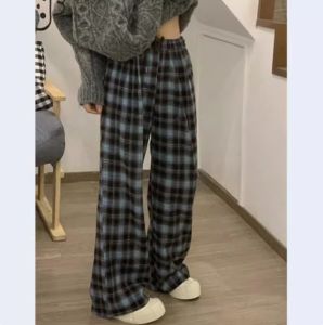 Quần Ống Đứng Kẻ Caro Dáng Rộng Mùa Hè Cho Nam Cỡ Lớn Thoáng Khí Thoải Mái Quần Dài Thường Ngày Phong Cách Retro Cạp Vừa