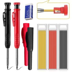 Solid Carpenter Pencil with Refill Lead and Built-in Sharpener for Deep Hole Mechanical Pencil scribing Marking Woodworking Tool