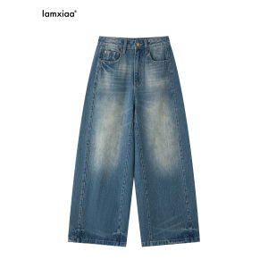 iamxiaa | Quần Tây Dáng Rộng Màu Xanh Vintage Điều Chỉnh Vòng Eo