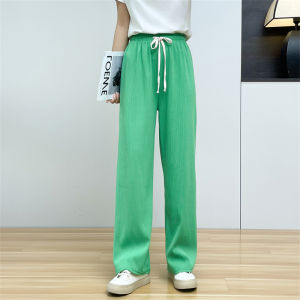 กางเกงขายาวทรงตรงเอวสูงหลวมๆ สำหรับผู้หญิงในช่วงฤดูร้อน ดีไซน์สไตล์เกาหลี สวมใส่สบาย กางเกงขายาวทรงหลวมๆ ยาวถึงพื้น