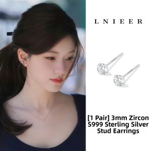 Lnieer | 999 Sterling Silver Ear Piercing Care Diamond Studs for Women