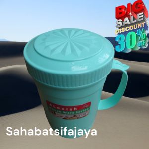 diskon!!!Gelas Plastik Jumbo 850 ml / Mug+tutup / Cangkir Plastik gagang tutup