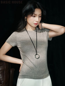 Basic House round Neck Short Sleeve T-Shirt Thin Style Womens Spring Summer Basic House Good Quality Pure Color Commute Style