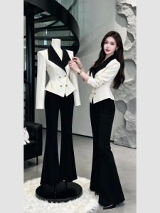 QFN | Chic Style Contrast Collar Waist-Cinching White Blazer