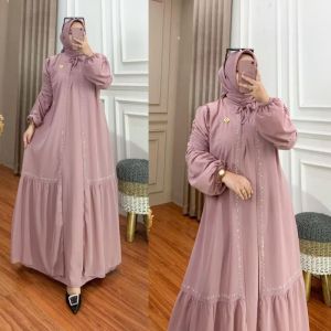 RAYNA DRESS SET HIJAB CERUTI BEBYDOL swaroski gamis lebaran 2025
