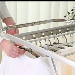 ราวตากผ้าพับได้ ราวตากผ้าสแตนเลส ราวตากผ้าสองชั้น Folding clothes rack กว้าง 140ซม. เหมาะสำหรับ คอนโดน ห้องเช่า Simple Living TH