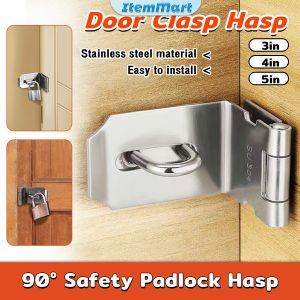 ItemMart 3/4/5 Inches 90/180 Degree Padlock Hasp Stainless Steel Security Door Clasp Hasp Lock Latch
