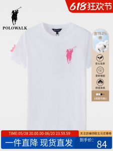 Pure Cotton Short Sleeve T-Shirt White Embroidered College Style Womens Fashion Summer New Arrival POLOWALK round Neck Top