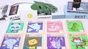 Wonderful Toys Cartoon Animal Mobile Double-sided Digital Huarong Road Puzzle Children S Wooden Toy Baby Puzzle