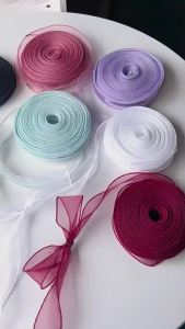 5/1Rolls Red White Pink Fishtail Yarn Ribbon Fantasy Mesh Wavy Edge Ribbon For Baby Shower Gift Wrapping Hair Corsage DIY Craft