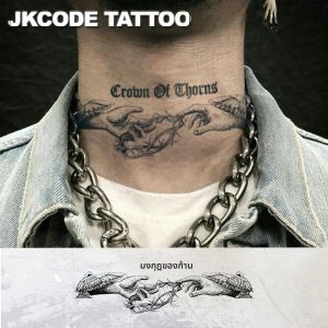 รอยสักกันน้ำแบบกึ่งถาวร ลายร่างมือ ลายมงกุฎหนาม รอยสักชั่วคราวสไตล์เรโทร ลายสมุนไพรสำหรับผู้ชายติดคอ - ลายสัญลักษณ์แห่งศรัทธา - รอยสักชั่วคราวสำหรับแขนและคอ