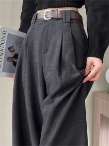 กางเกงขายาวทรงหลวมเอวสูงผ้าขนสัตว์สำหรับผู้หญิง กางเกงขายาวทรงหลวมสไตล์เกาหลี กางเกงขายาวทรงหลวมทรงหลวม