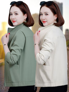 Spring Autumn Ladies Short Thin Stand Collar Jacket Midlife Mom Casual Fashion Polyester Fiber Zipper Pocket Loose Fit Top