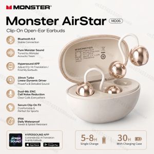 Monster | Tai Nghe Bluetooth 6.0 Monster Airstar MD06 Sport Ear Clip Tích Hợp Chức Năng Dịch Thuật AI Khử Tiếng Ồn ENC Hỗ Trợ Ứng Dụng.