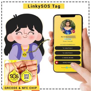 LinkySOS TRIO- NFC & QR Code Necklace for Kids Elderly Senior PWD Fashion Smart ID Tag In Case of Emergency Waterproof
