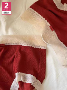 กางเกงวอร์มผ้าฝ้ายลายลูกไม้สีแดงสำหรับงานแต่งงาน กางเกงขายาวเอวกลาง ทรงตรง กางเกงขายาวผู้หญิง ฤดูใบไม้ผลิ 2023