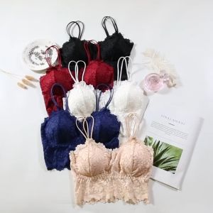 Lace Bra Double Shoulder Straps Women Lace Bralette Lingerie Removable Pads Underwear