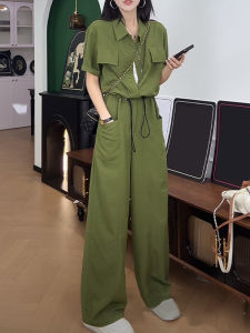 Shalldoer | Quần áo nữ cạp cao xếp ly ôm sát mùa hè 2025 thường ngày rộng rãi thoáng khí quần áo hai mảnh tay ngắn cổ tròn