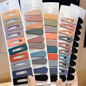 Indo - Jepit Rambut Perempuan Lucu / Jepit Rambut Doff Gaya Korea / Jepit Rambut Bentuk Oval Lancip Petak 1 Set Isi 10 Pcs