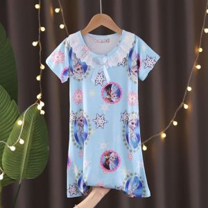 Elsa Princess Sleepwear Long Sleeve Girls Home Clothes Air Conditioner Suit 7 Years Old Girls Cartoon Print Pyjamas Set