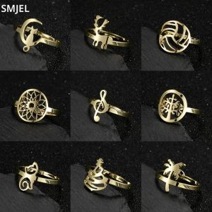 แหวนสแตนเลสสตีลสำหรับผู้หญิง ดีไซน์มินิมอล ลายวอลเลย์บอล แมนดาลา ดนตรี เรขาคณิต แหวนนิ้วแฟชั่น เครื่องประดับสำหรับคนรัก ขายส่ง