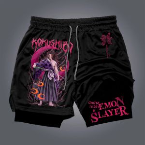 กางเกงขาสั้นออกกำลังกายผู้ชายลายอนิเมะดาบพิฆาตอสูร สไตล์สตรีทแวร์ สำหรับฤดูร้อน กางเกงกีฬาฟิตเนส ผ้าสองชั้น แห้งเร็ว เหมาะสำหรับใส่ไปชายหาด