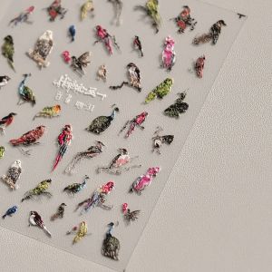 1pcs 5D Embossed Parrot Nail Stickers Chinese Bird Chrysanthemum Flower Self Adhesive Nail Art Decoration Decals Accessories DIY
