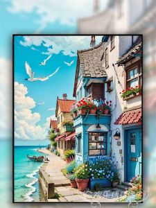 Bãi Biển Thị Trấn Tranh Thêu Chữ Thập Bộ Handmade Phòng Ăn Phòng Khách Chủ Đề Thêu Thu Nhỏ Phong Cách Châu Âu Phong Cảnh Full Stitch