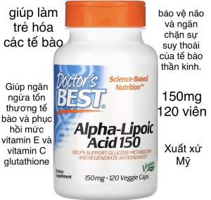 [MỸ] Viên Alpha-lipoic acid (ALA) 150mg 120 viên Doctor’s Best làm trẻ hóa các tế bào phục hồi vitamin E C glutathione