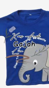 Kaos Anak Laki Laki dan Perempuan Usia 1-6 Tahun Murah Seri Hewan Binatang Gambar Gajah Warna Biru
