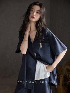 Breathable Summer Womens Short Sleeve Shorts Pajama Set Cotton with Pad Black