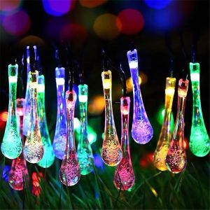 Water DROP พลังงานแสงอาทิตย์ String ไฟกันน้ําตกแต่งกลางแจ้ง Garland ไฟ Fairy งานแต่งงานวันเกิด PARTY Garden