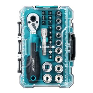 Bộ Cờ Lê Ratchet Hai Đầu LIBRATON 26 Món 1/4 Inch Với Đầu Khẩu Nông Hệ Mét Bộ Mũi Vặn Vít Thanh Nối Dài Dùng Cho Sửa Chữa Ô Tô & Xe Đạp