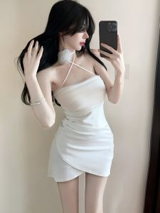 Pure欲绝美拼接网纱抹胸连衣裙包臀短裙 女性感风修身单件X型纯色无袖套头连衣裙