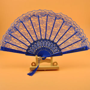 พัดผ้าลูกไม้สไตล์ย้อนยุคยุโรปสองชั้นสำหรับเต้นรำและงานแต่งงาน ผ้าคลุมไหล่ ชุดกี่เพ้า ชุดราตรี สีดำ วัสดุพลาสติก