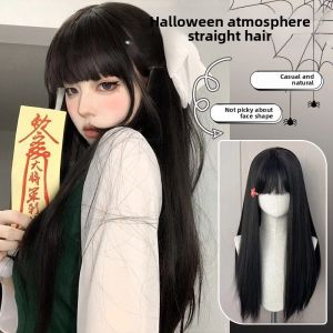 MONLEYTA | Womens Long Straight Hair Wig Thin Summer Style Natural Looking Full Head Airy Bangs Lolita Round Face Sweet Popular JK