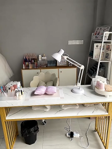 Manicure Table with 3 Drawers Folding Table for Nails Marble Top Gold Frame Nail Salon Station Work Desk for Home & Professional Use Dressing Table Nail Table