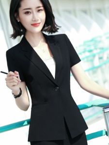 Summer Short-Sleeved Suit Womens Thin Summer Business Attire Outwear Hotel Work Clothes Front Desk Labor Suit Black Suit