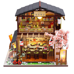 11THWooden House Furniture 3D Model Handmade Miniature Sushi Restaurant Dollhouse