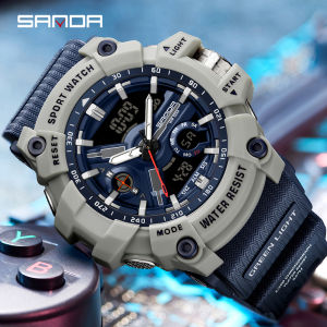 SANDA Top Brand Luxury Mens Sport Chrono Watch Fashion Casual Men Waterproof Complete Calendar Dual Display Watch