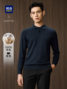 Pure Wool Long Sleeve Knitted Sweater Black Polo Collar Straight Fit Mens Fashion Autumn New Arrival HLA Sea Horse Home