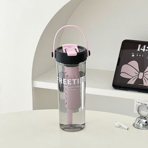 Large Capacity Portable Plastic Cup with Straw for Women High Aesthetic Value Ins Style Double Drink Mouth Heat Resistant Water Cup