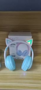 New Best Selling RGB Head-mounted Bluetooth Headphone Gradient Color Led Luminous Cat Ears Wireless Headset Cute Girl Earphone