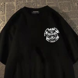 100% Pure Cotton Summer Chinese Fad Short-Sleeved T-shirt Mens Hiphop Original Fashion Brand Design Lion Totem Print Tops
