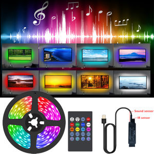 LED Light Strip RGB 5050 TV Backlight USB Powered Color Changing Lights Voice Control Mode Music Sync For Room Decoration TV