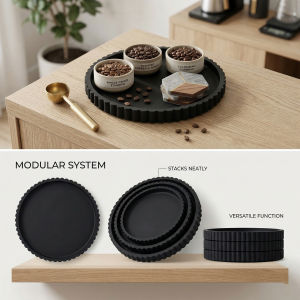 Modern Black Silicone Round Tray Coffee Table Centerpiece Minimalist Home Decor Organizer for Perfume Display Coffee Bar