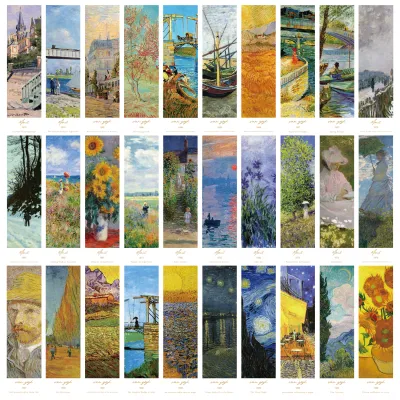 30pcs World Classic Painting Bookmark Retro Oil Painting Decoration Reading Book Page Markings Bookmarks
