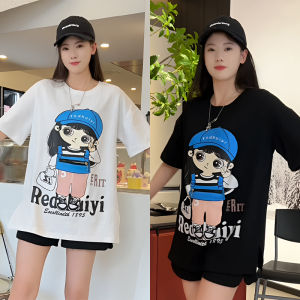 เสื้อยืดแฟชั่นฤดูร้อนสําหรับผู้หญิงหลวมพอดีผ้าฝ้ายพิมพ์กระเป๋าซิปคอกลมเปิดด้านหน้าสวมใส่ลําลองอเนกประสงค์