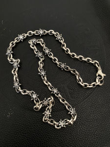 Different Silversmiths Twinkle Light Pentagram Inlaid Rhinestone 925 Sterling Silver Mens Trendy Necklace Hip Hop Personalized Silver Jewelry