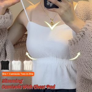 Pleated Slimming Camisole With Chest All-Matching Slimming Outside Wear Womens Outerwear Bottom Shirt Versatile Sleeveless Underwear